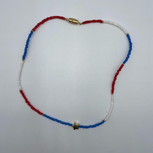 4th of July Seed Bead Necklace with Star Charm - Picture 3 of 6